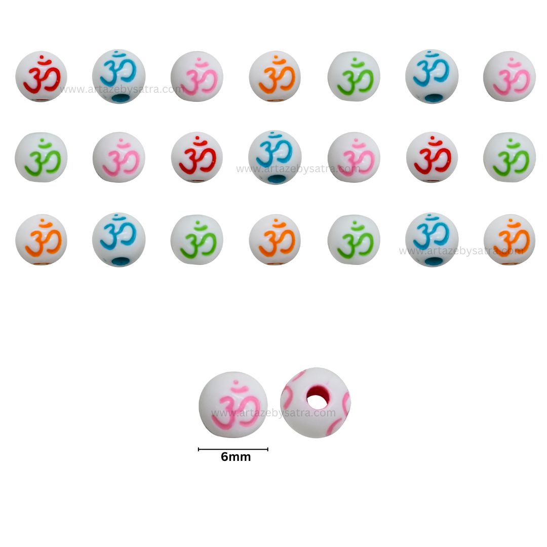 Om Pastel Plastic Beads | Size : 6mm