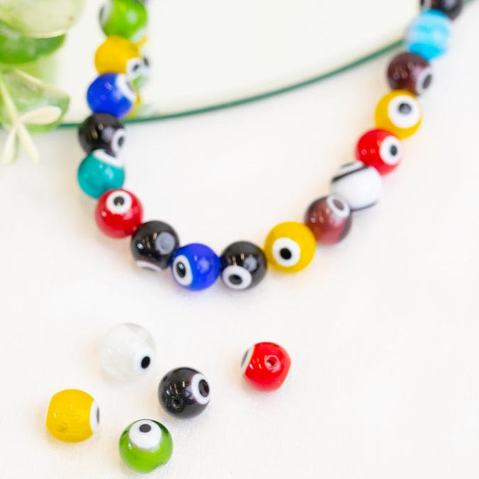 Multicolor Evil Eye Glass Beads | 1 String