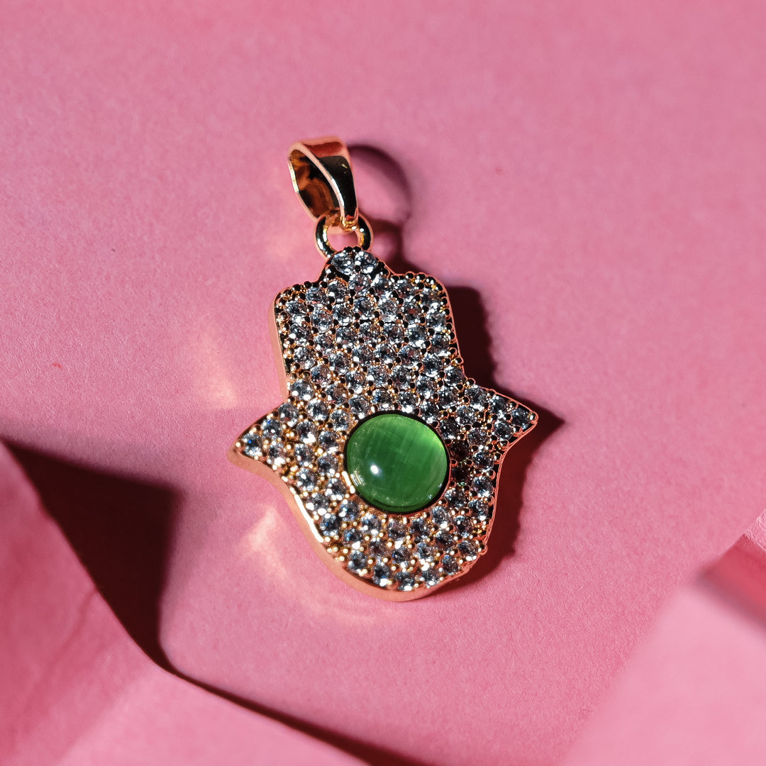 Dimaond Green Stone Humsa Charm Anti-Tarnish | Size: 22mm | 1PC