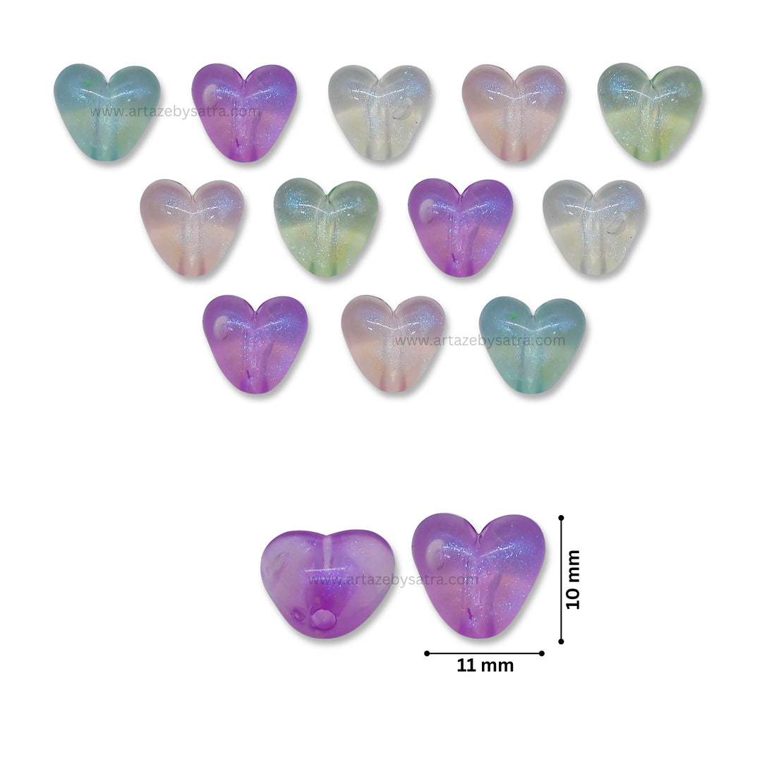 Assorted Transparent Heart Glow In Dark Plastic Beads | Size: 10mm | PB34