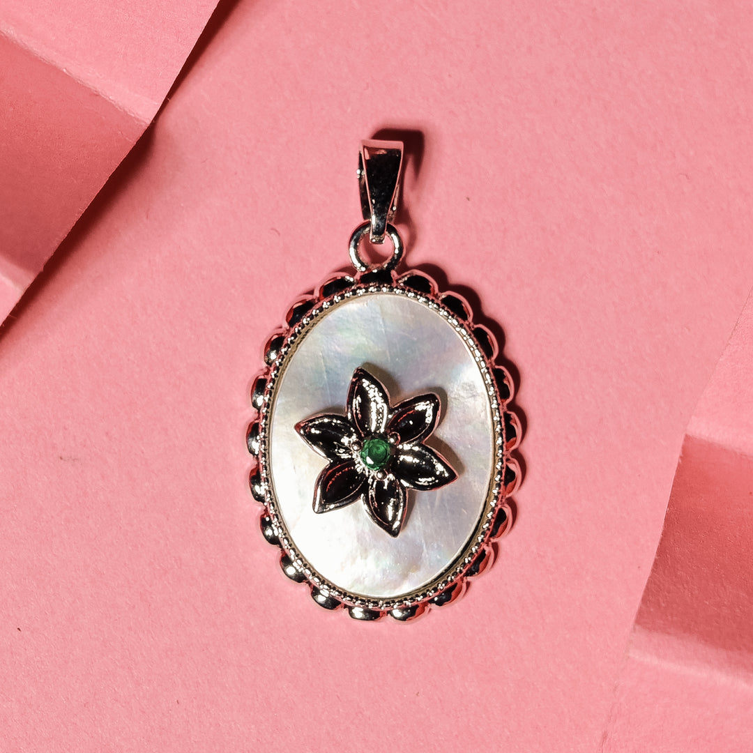 MOP Oval Shape Floral Charm Anti-Tarnish | Size: 23mm | 1PC