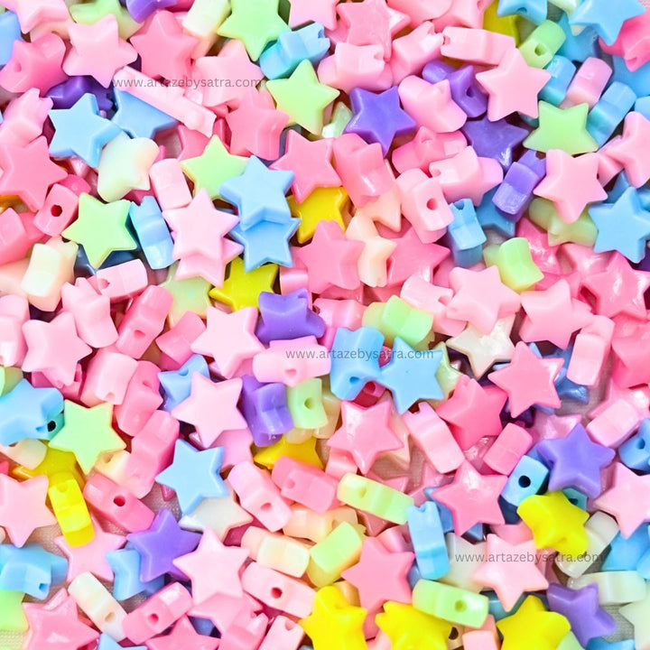 Assorted Star Pastel Plastic Beads | Size : 11mm | PB01