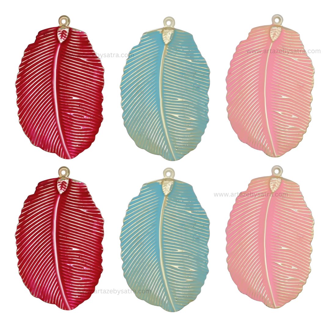 1 Loop Leaf Coloured Metal Art | Size : 3inch | Qty : 10pcs