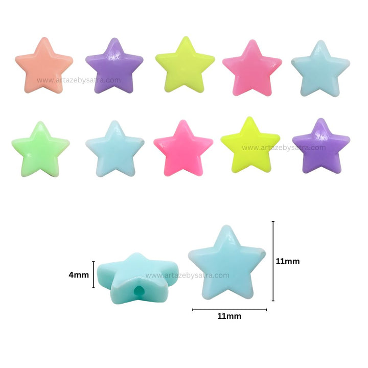 Assorted Star Pastel Plastic Beads | Size : 11mm | PB01