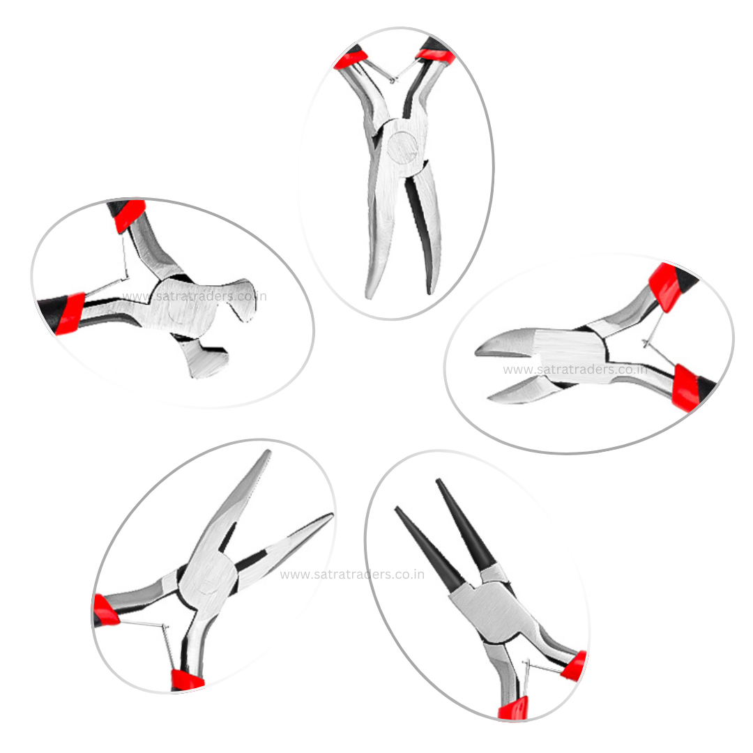 Jewelry Making Pliers Set of 5 | Needle Nose | Bent Nose | End Cutting | Round Nose | Combination Plier | Qty : 5 | P18