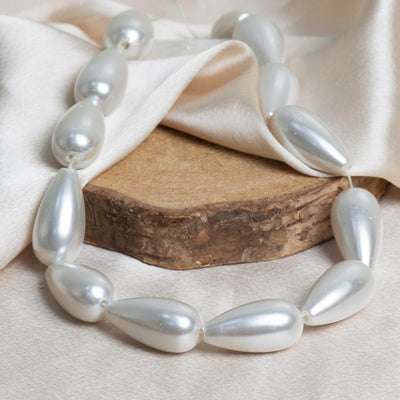 Drop Shape 2 Hole Pearl Beads | Size : H-30mm W-16mm-20ss | Qty : 1 Bunch (Approx 144pcs)