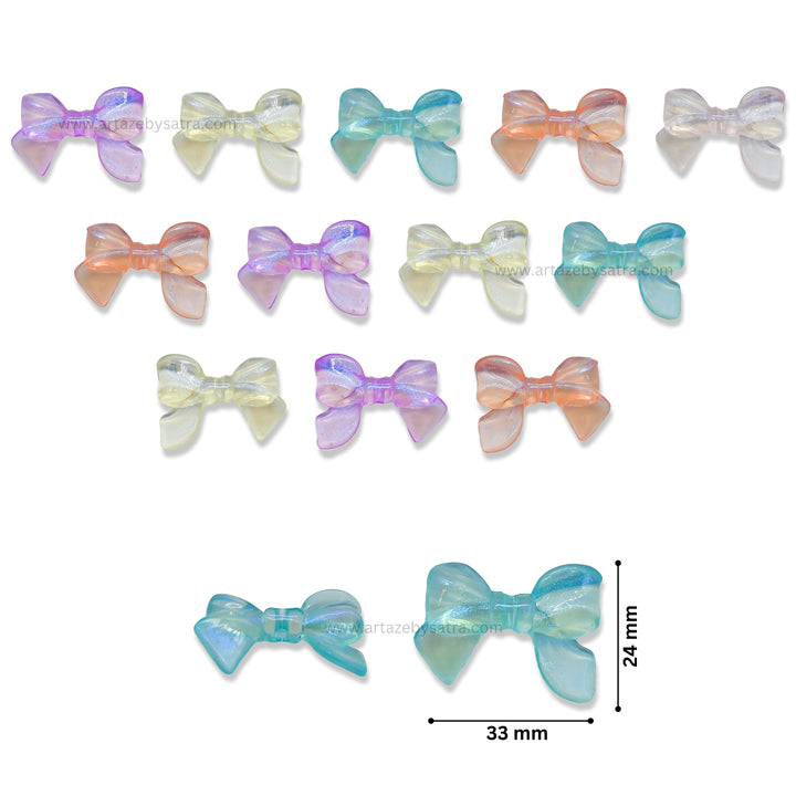 Assorted Transparent Bow Glow In Dark Plastic Beads | Size: 24mm | PB32