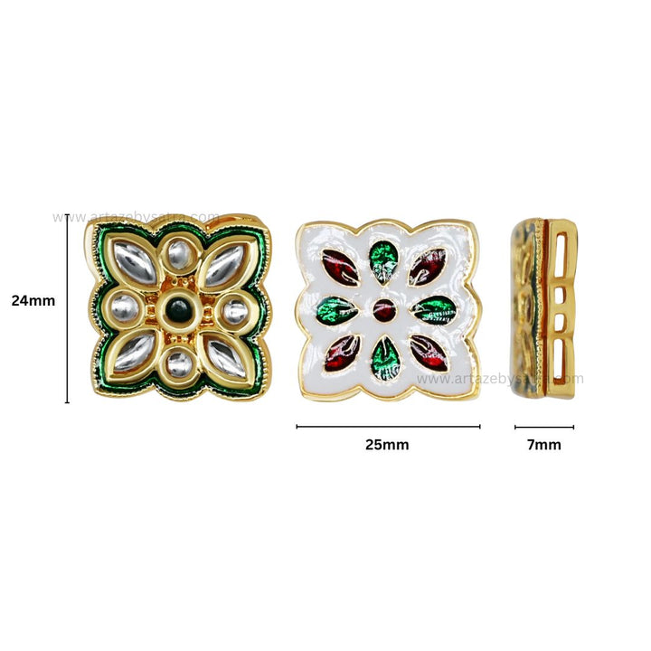 Meenakari Kundan Beads Connector | Size : 24mm | Qty : 4pcs | MKB51