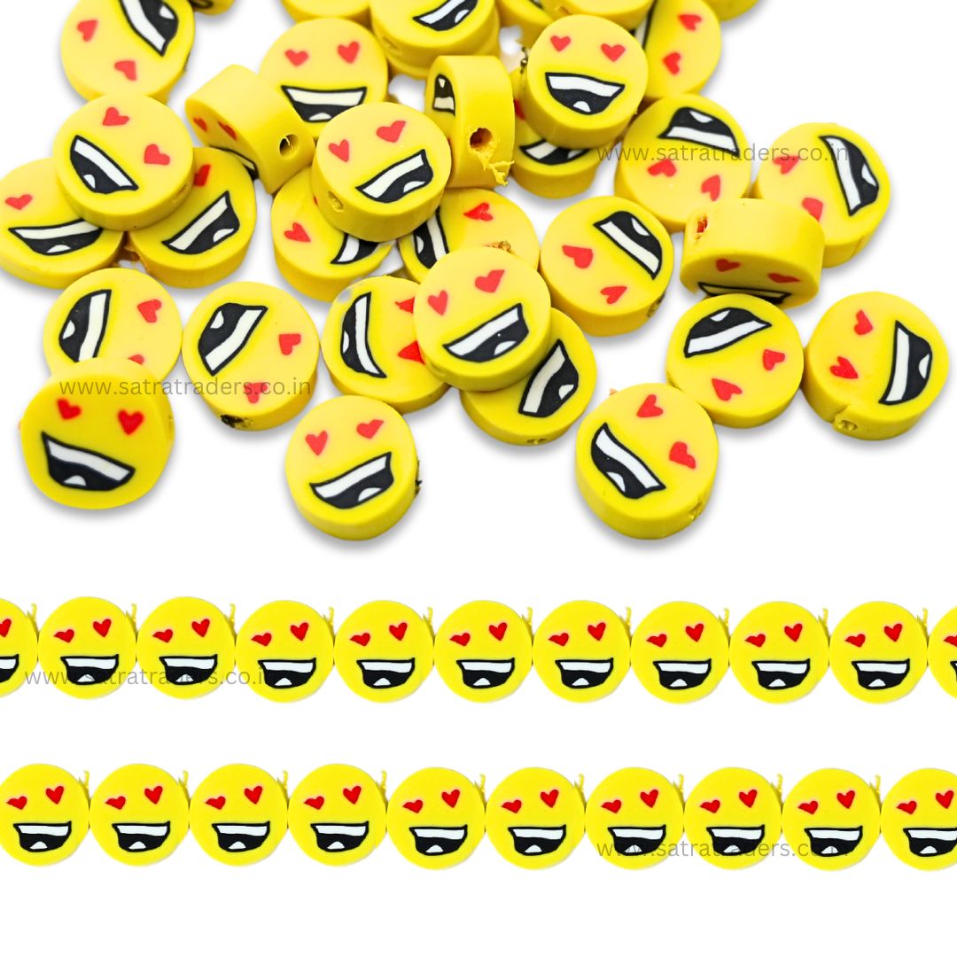 Happy Smiley Polymer Clay Fimo Beads | Size: 6mm (W) Thickness 2mm | 40 PCS 1string