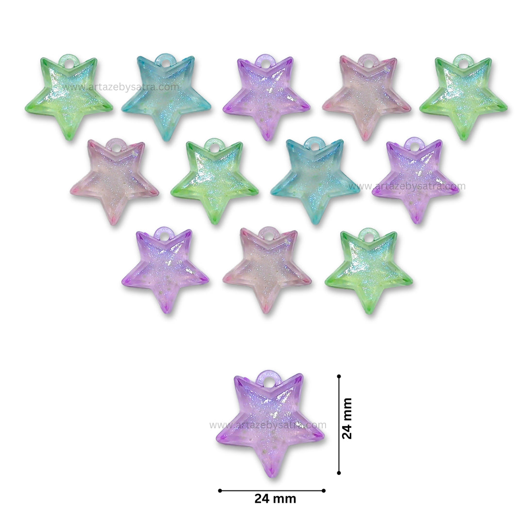 Assorted Transparent Star Glow In Dark Plastic Beads | Size: 24mm | PB38