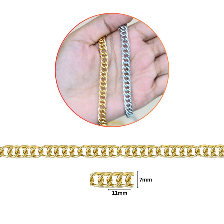 Aluminium Chain | Size : H-7mm W-11mm | Qty : 1mtr | JT-14-43-4