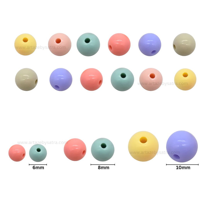 Assorted Round Pastel Plastic Beads | Size : 6mm, 8mm, 10mm