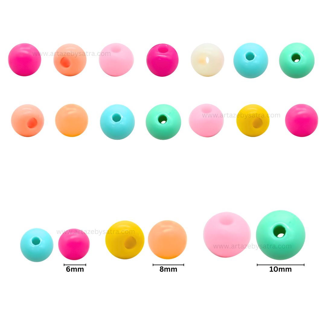 Assorted Round Pastel Plastic Beads | Size : 6mm,8mm,10mm