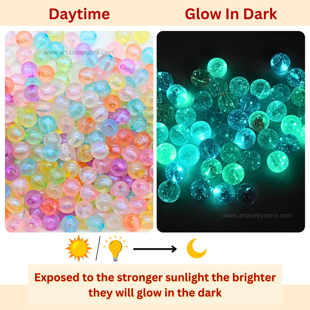 Assorted Transparent Round Glow In Dark Plastic Beads