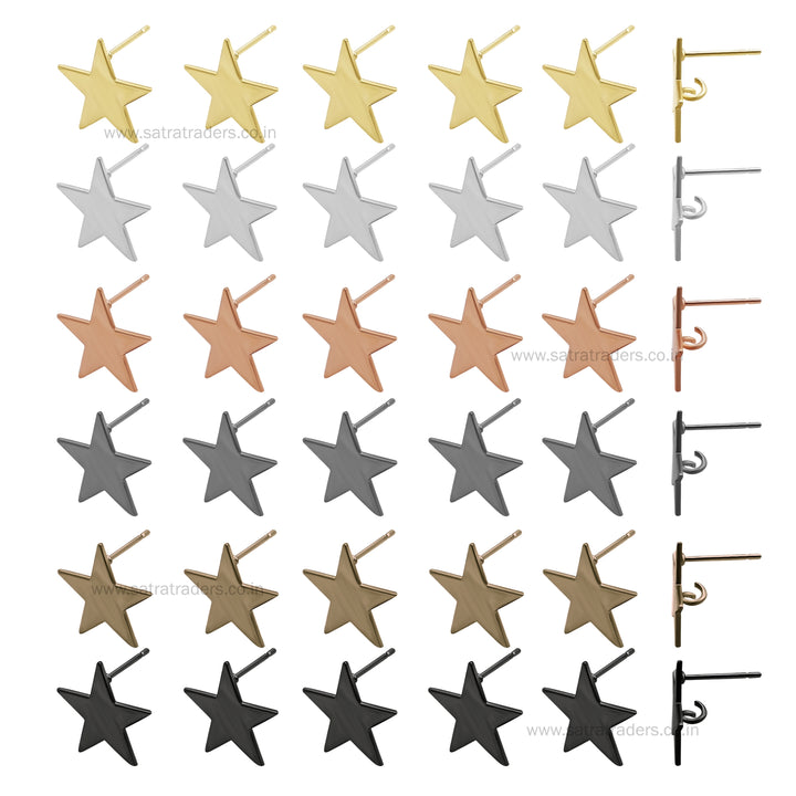 Star Shape Metal Base Earring Stud | Size : 17mm | 6pcs (3 Pair)