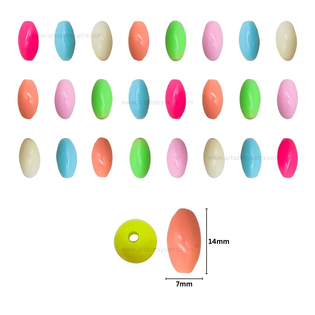 Assorted Oval Shape Pastel Plastic Beads | Size : 14mm | PB139