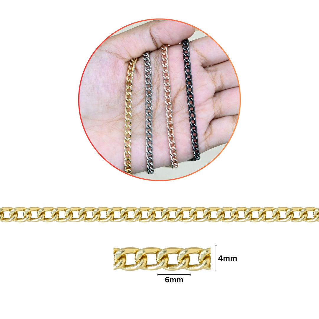 Aluminium Chain | Size : H-4mm W-6mm | Qty : 1mtr | JT-9-17-11