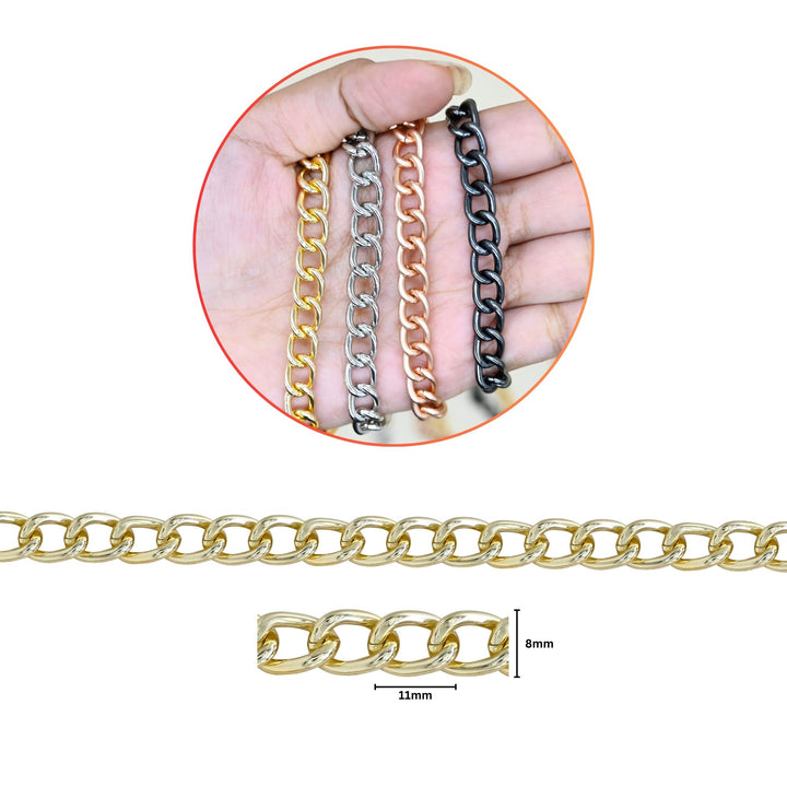 Aluminium Chain | Size : H-8mm W-11mm | Qty : 1mtr | JT-12-55-1