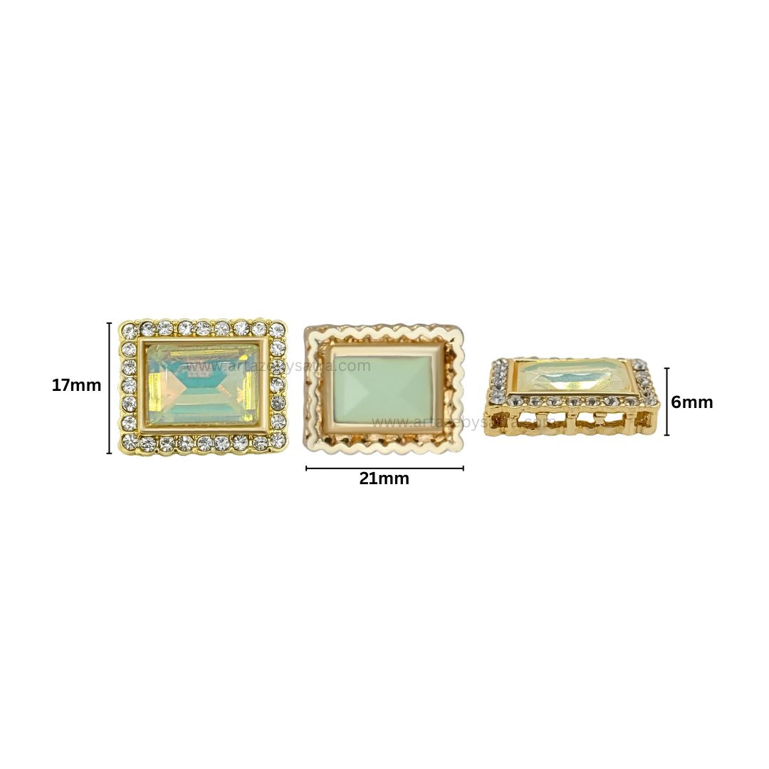 Diamond Rectangle Meenakari Kundan Beads | Size : 17mm | Qty : 6pcs