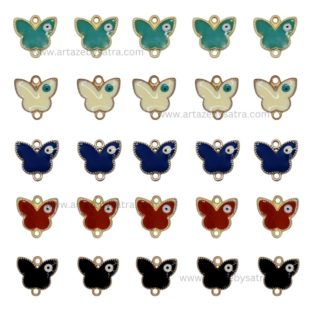 Evil Eye Butterfly Enamel Charms | Size : 17mm Ring : 17mm | 6pcs