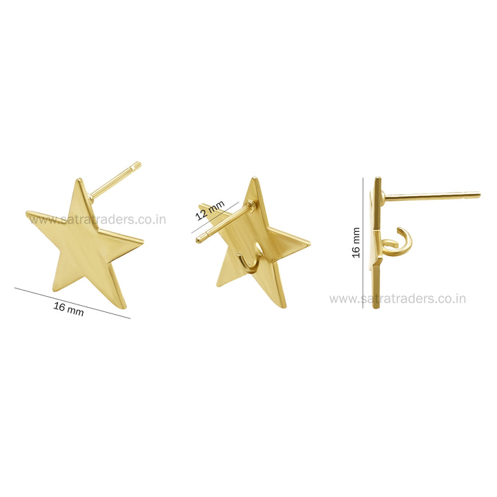 Star Shape Metal Base Earring Stud | Size : 17mm | 6pcs (3 Pair)