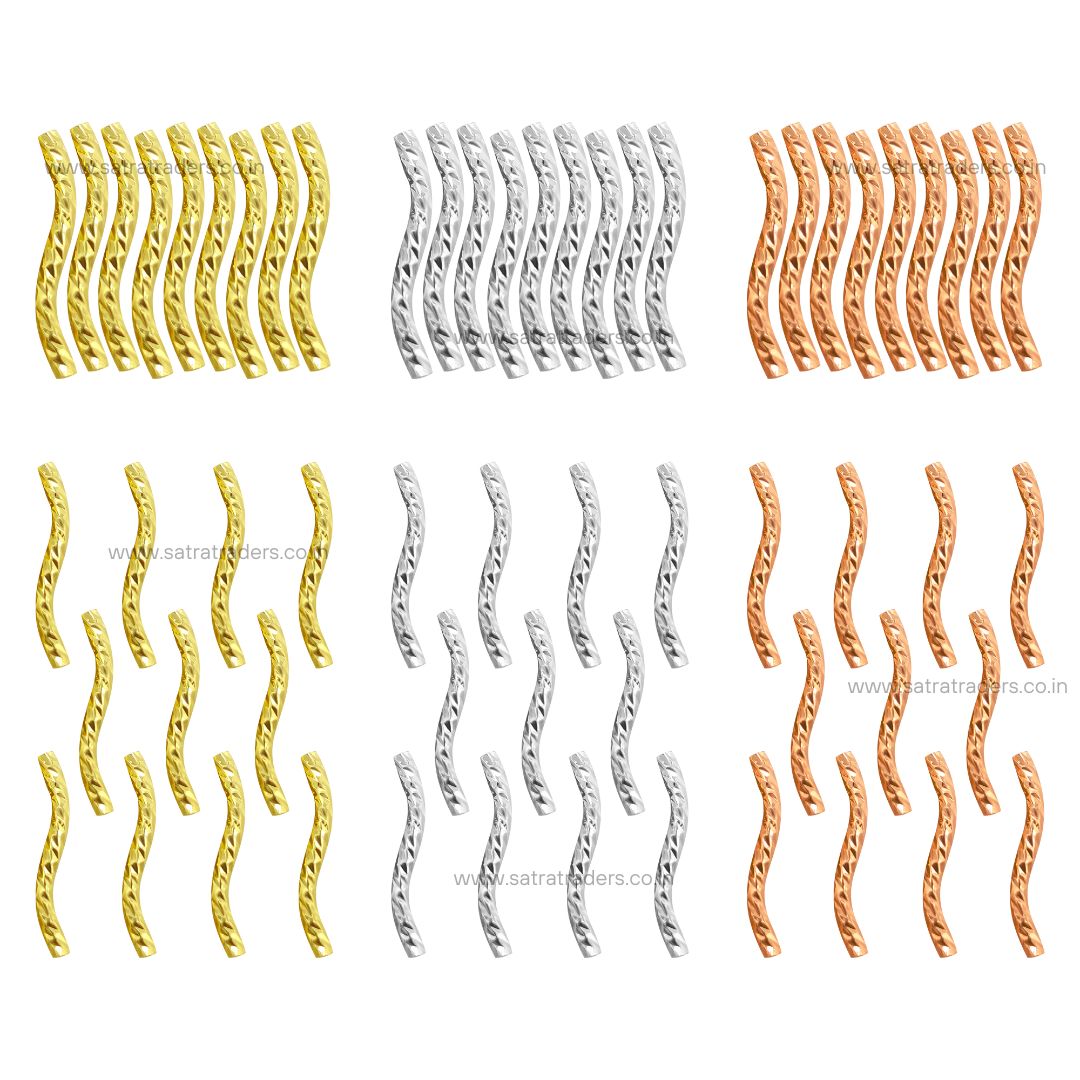 18k Brass Curved Tube Pipe Beads | Size : 20mm | 10pcs