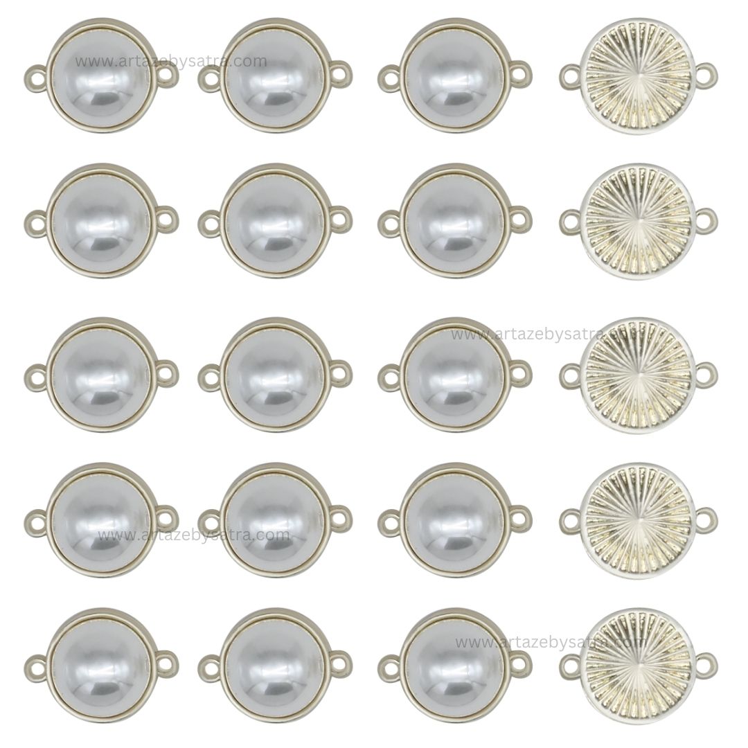 Connector Round Pearl Kundan Beads | Qty : 12pcs