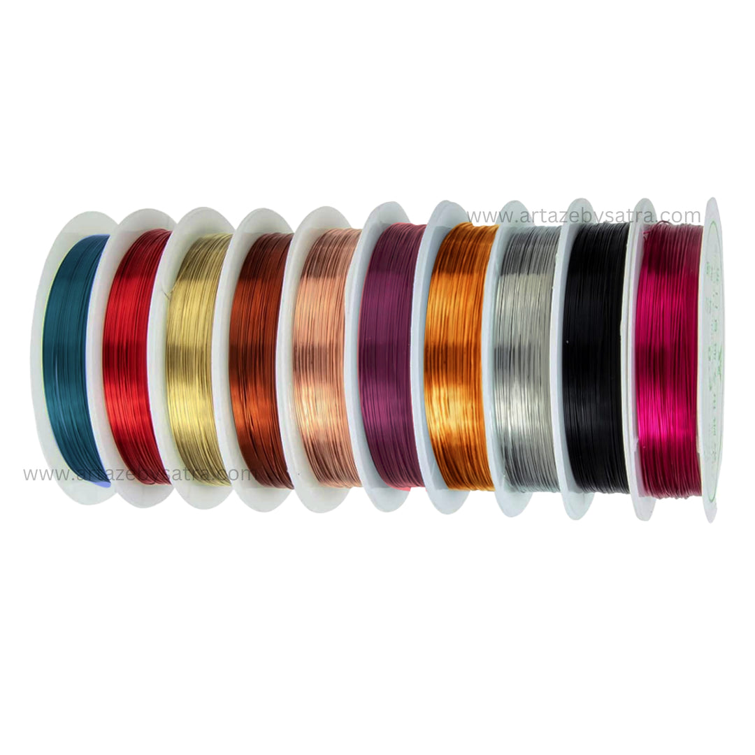 Wire Crafts Multi-Colored Copper Craft Wire | Size 0.3mm | 10mtr | 10 Pcs Roll Set