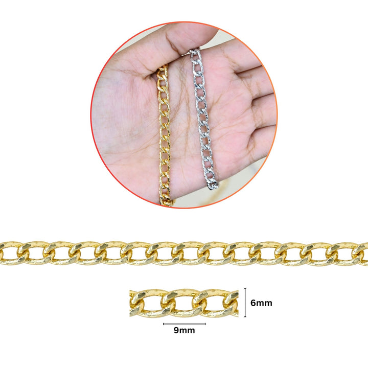 Aluminium Chain | Size : H-6mm W-9mm | Qty : 1mtr | JT-14-43-8