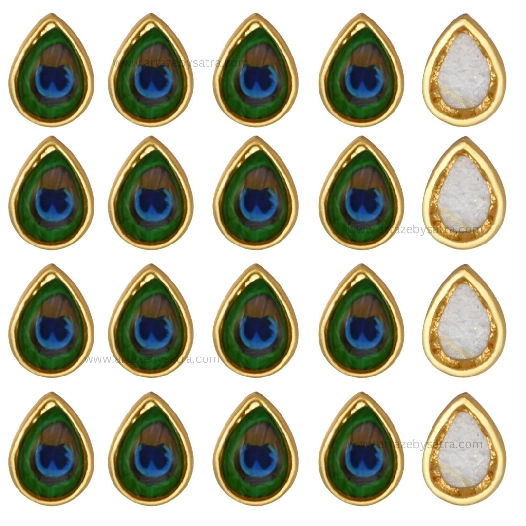 Drop Peacock Meenakari Kundan Beads | Qty : 12pcs