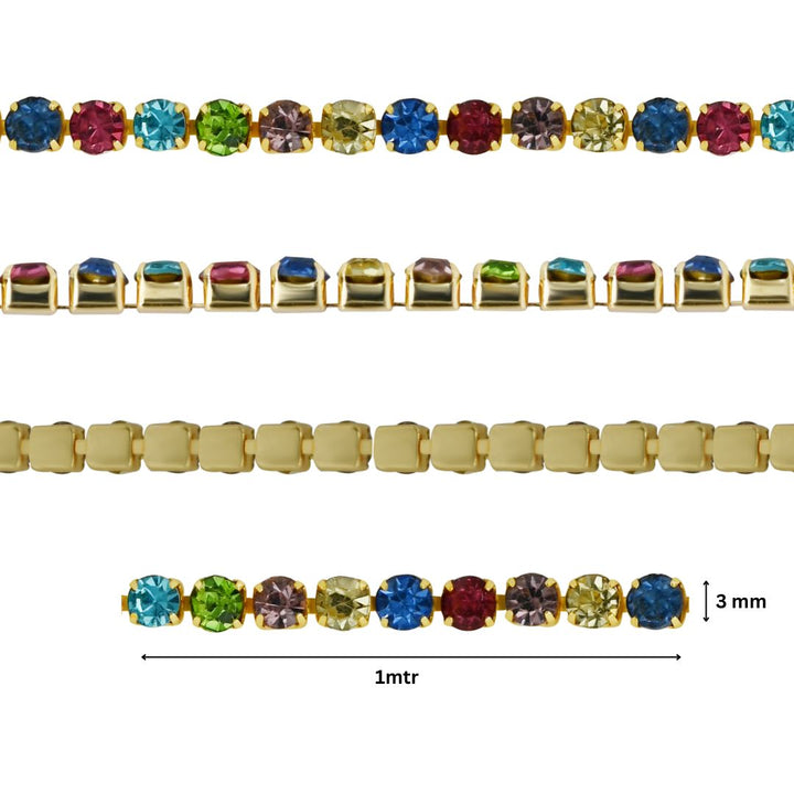 Multicolour Diamond Stone Chain | Qty : 10mtr | DC09