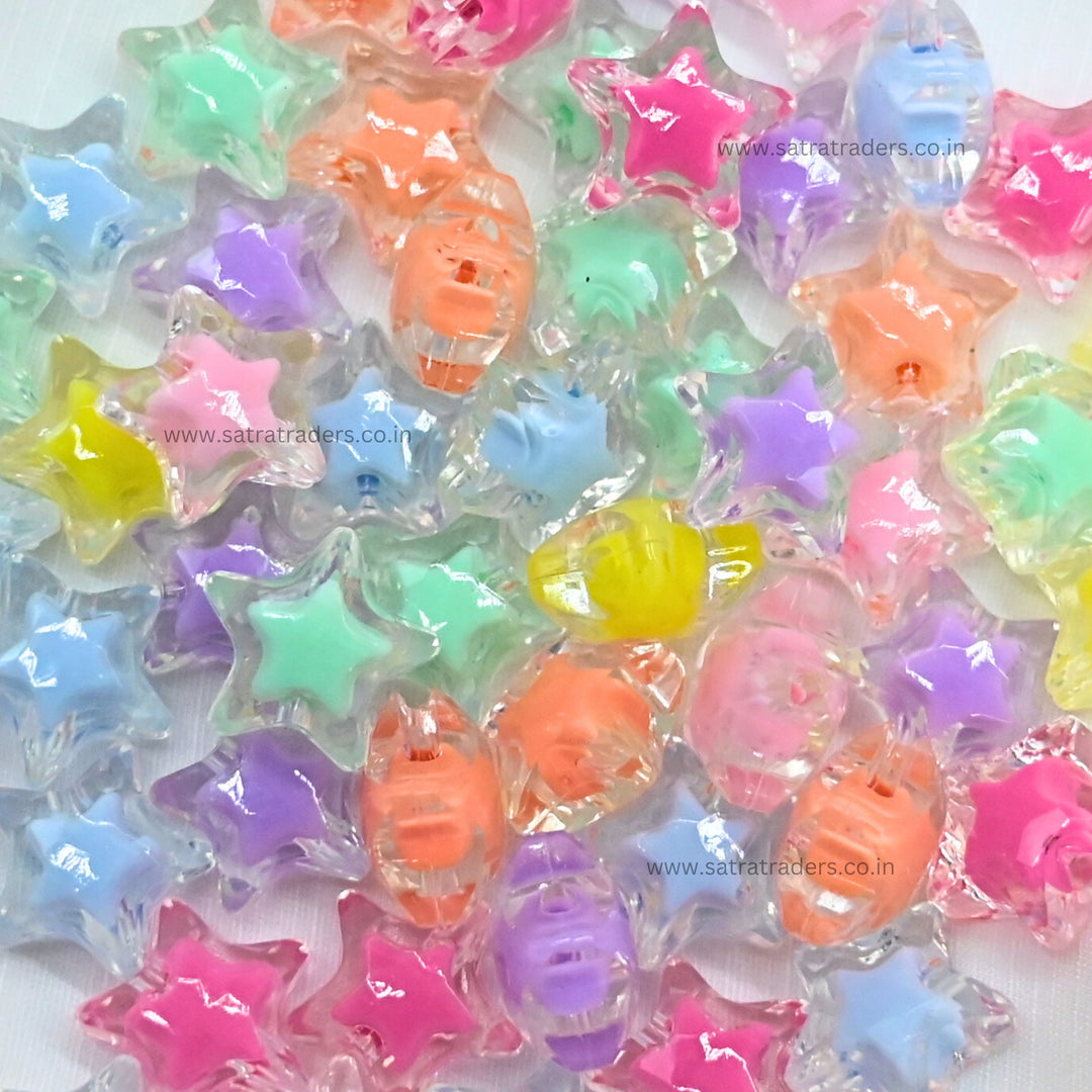 Assorted Star Transparent Pastel Plastic Beads | Size : 19mm