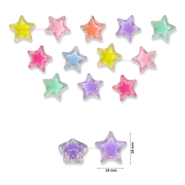 Assorted Star Transparent Pastel Plastic Beads | Size : 19mm | PB81