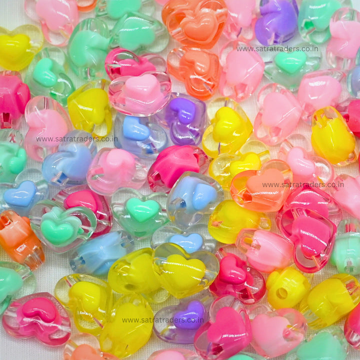 Assorted Heart Transparent Pastel Plastic Beads | Size : 17mm | 100g | PB80