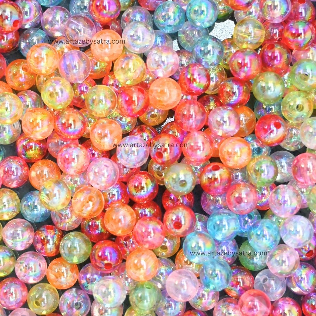 Rainbow Round Plastic Beads  | Size : 8mm | Qty : 100g