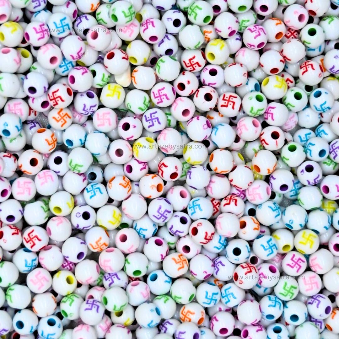 Swastik Pastel Plastic Beads | Size : 6mm