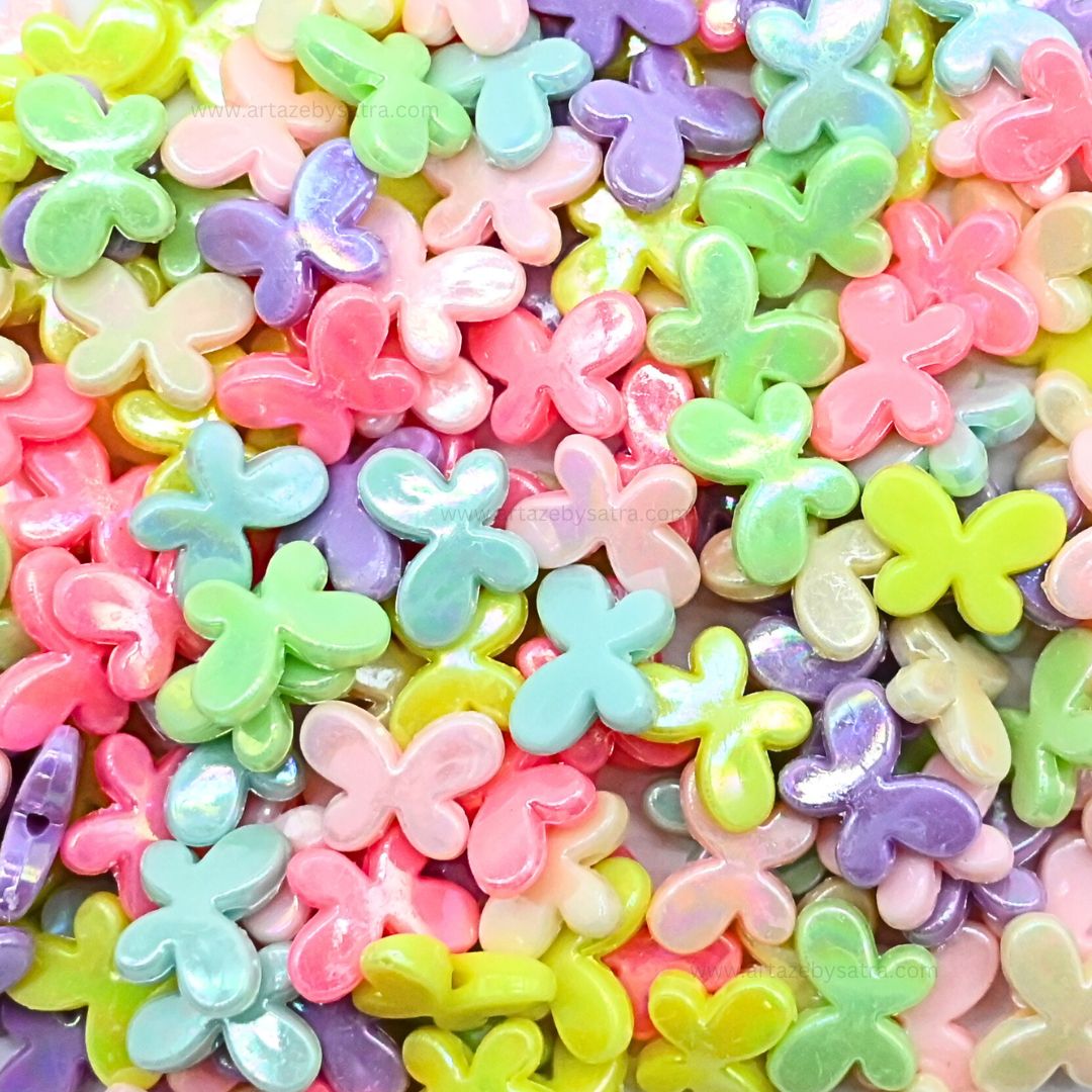 Glossy Butterfly Pastel Plastic Beads | Size : 18mm | PB08