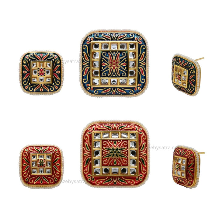 Meenakari Kundan Set | Size : 24mm | Qty : 1pendant and 1pair of Earring | MKB02