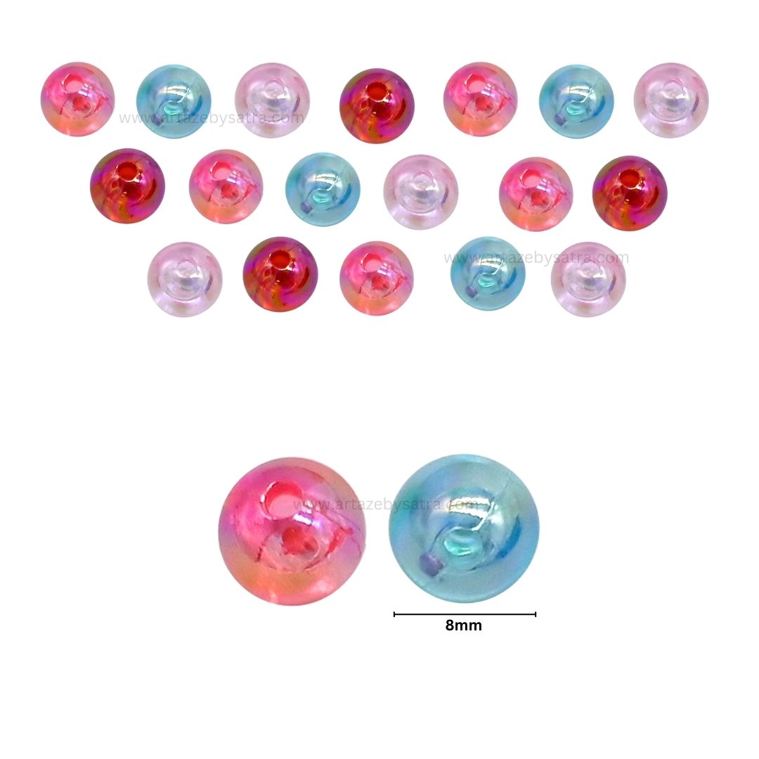 Rainbow Round Plastic Beads  | Size : 8mm | Qty : 100g