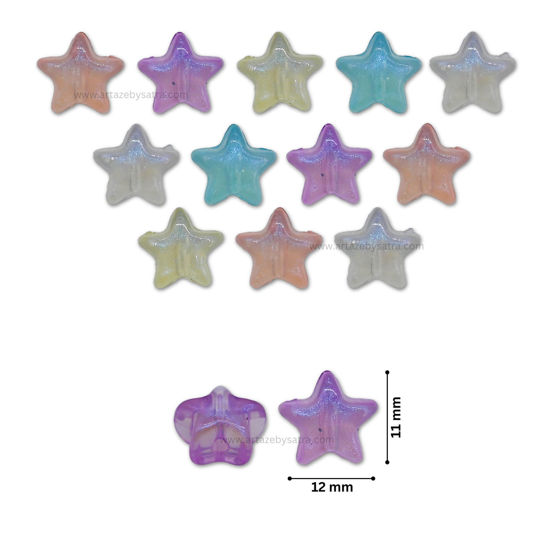 Assorted Transparent Star Glow In Dark Plastic Beads | Size: 11mm | PB33