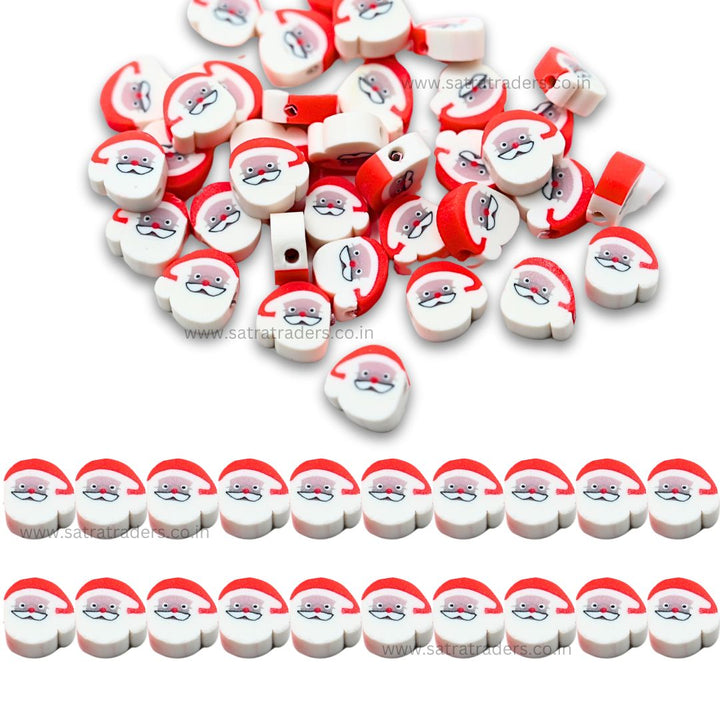 Santa Claus Polymer Clay Fimo Beads | Size: 6mm (W) Thickness 2mm |  1string 40 PCS