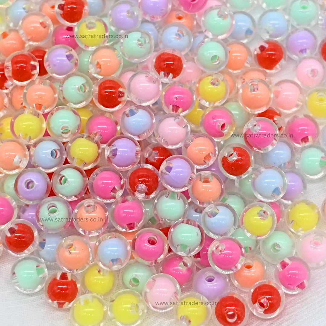 Assorted Round Transparent Pastel Plastic Beads | 100g