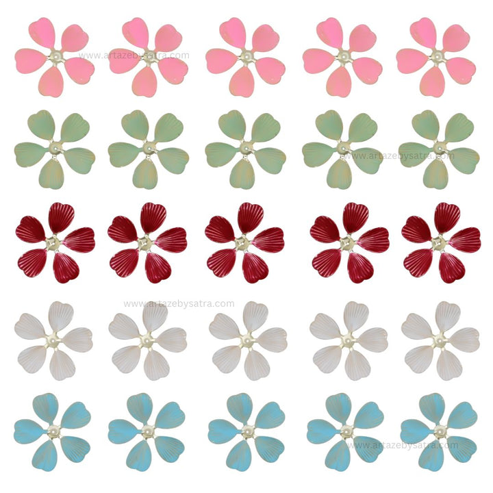 Flower Coloured Metal Art | Size : 37,57mm | Qty : 10pcs