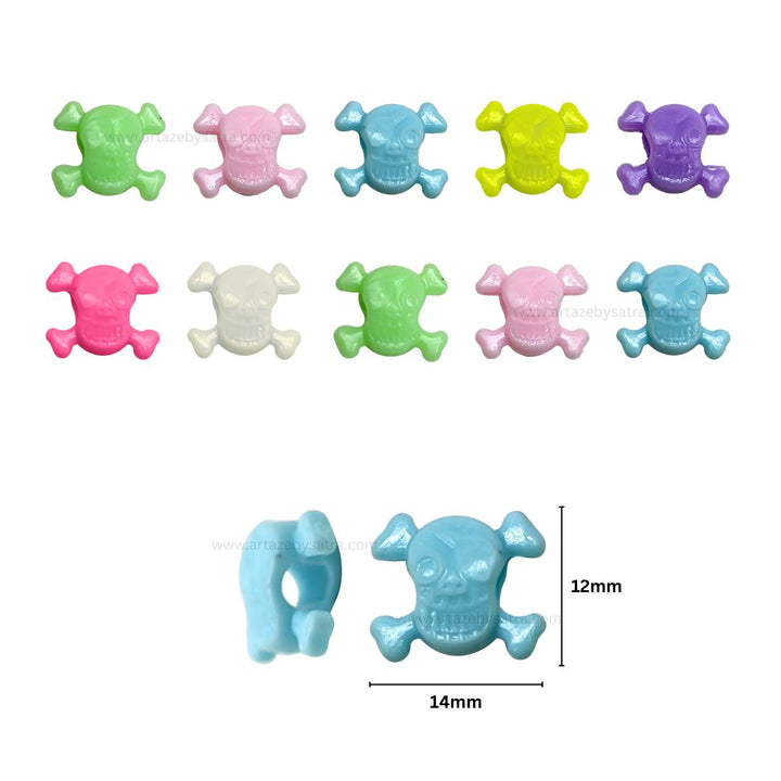 Assorted Big Hole Skull Pastel Plastic Beads | Size: 14mm