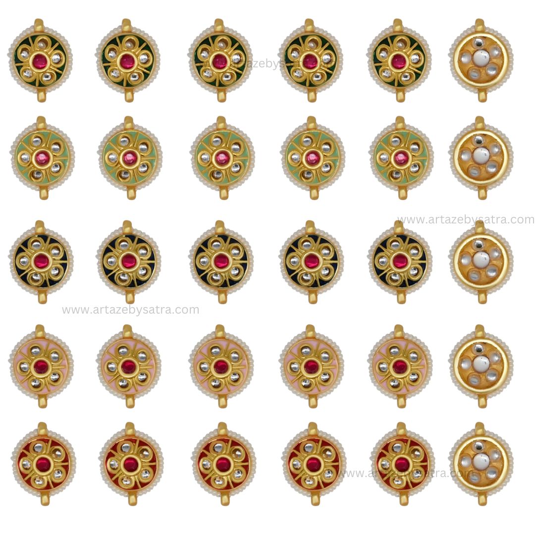 Meenakari Kundan Beads | Size : 16mm | Qty : 12pcs | C-263