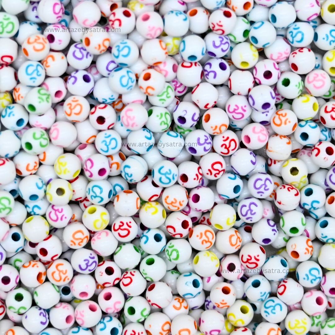 Om Pastel Plastic Beads | Size : 6mm