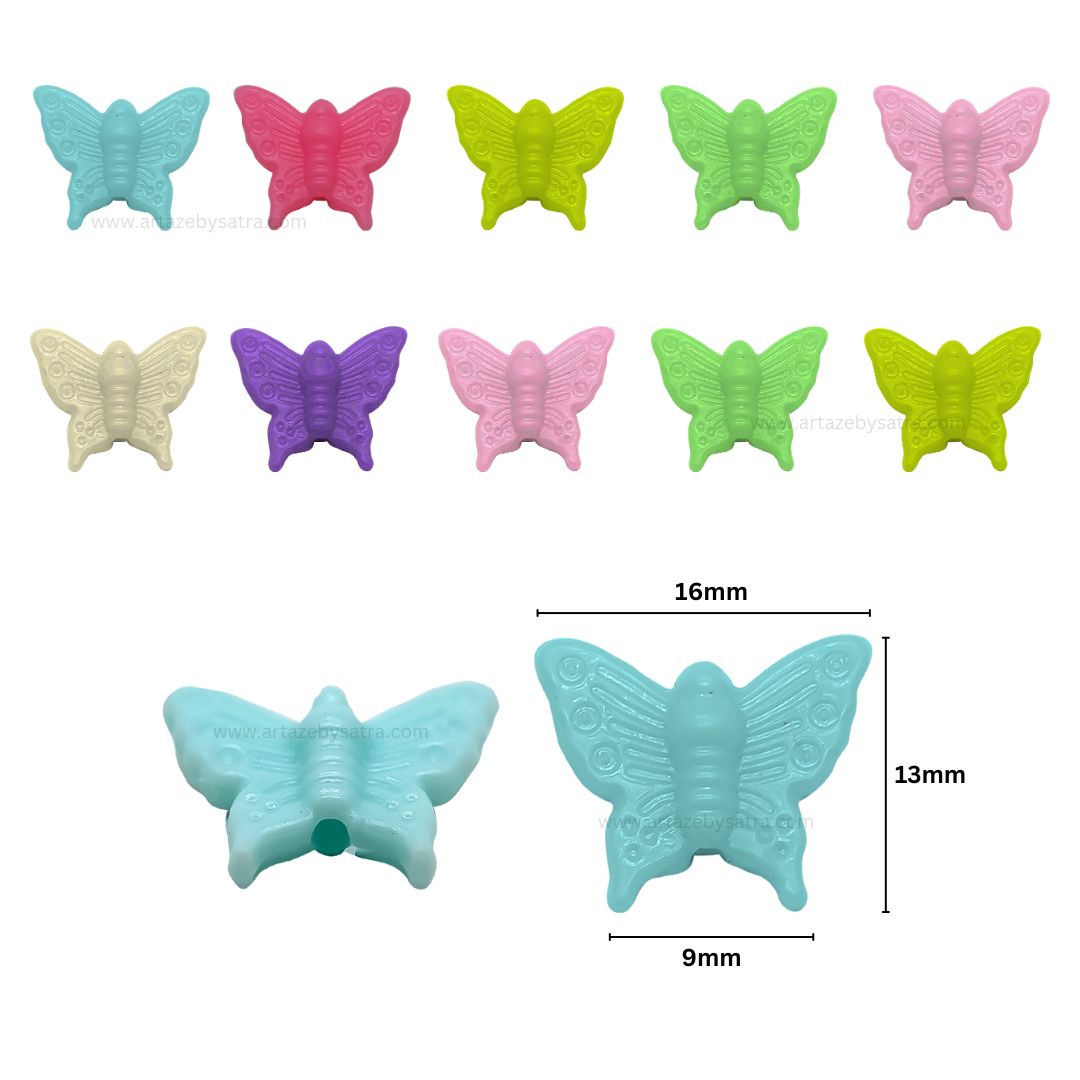 Assorted Tail Butterfly Pastel Plastic Beads | Size: 16mm | PB75