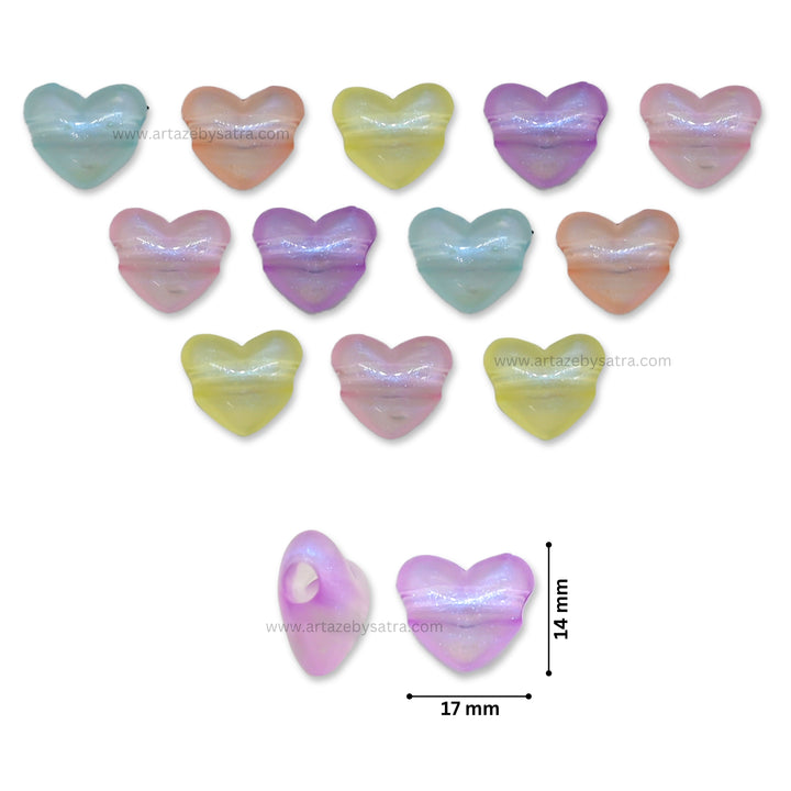 Assorted Transparent Heart Glow In Dark Plastic Beads | Size: 14mm | PB36