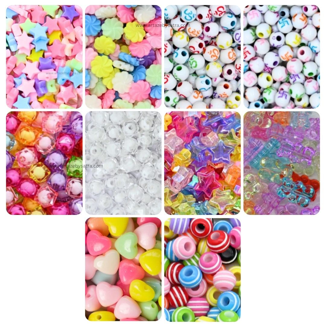 Plastic Beads Combo Pack | Qty : 20grms Each-10 Designs | PB89