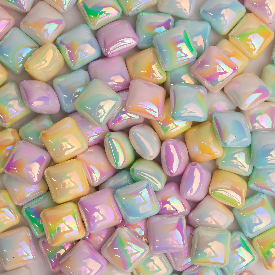 Assorted Shiny Square Plastic Beads | Size: 25mm | Qty: 10Pcs (High Quality)